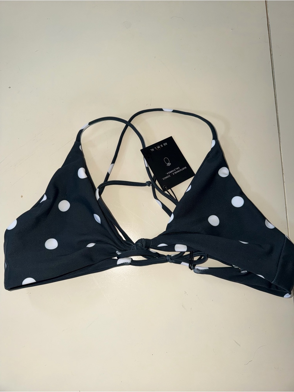 Skatie Sarah Top-Black and White Polka Dot Triangle Bikini Top